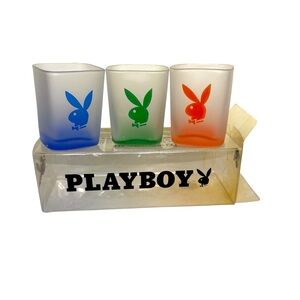 Vintage 2005 Square Playboy Bunny Shot Glasses Set of 3 Collectible Retro Bar
